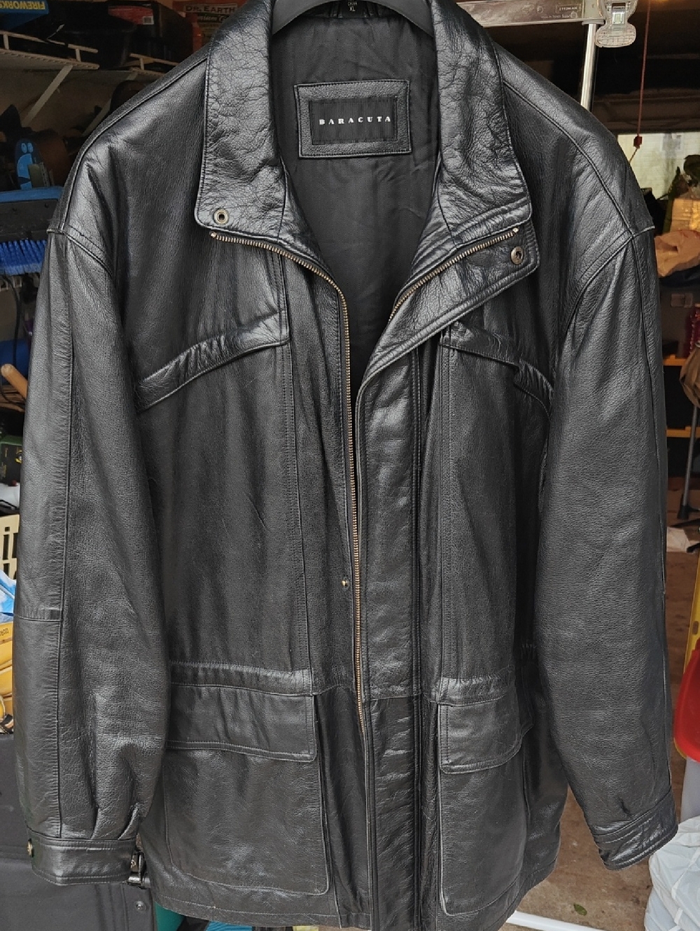 VINTAGE 90's Baracuta Men's Black Leather Zip Jacket